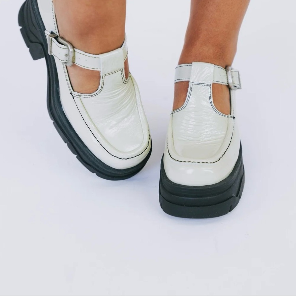 Free People Cream Patent T-Bar Lug Loafers